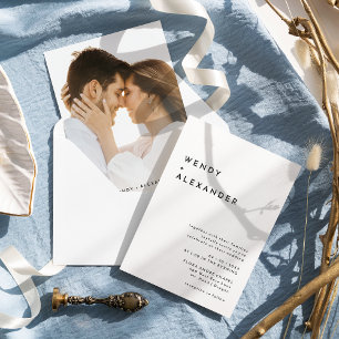 Invitation Mariage photo en gras moderne blanc