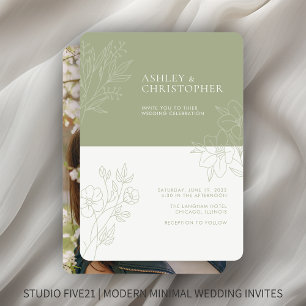 Invitation Mariage photo en ligne de fond de feuillage doux m