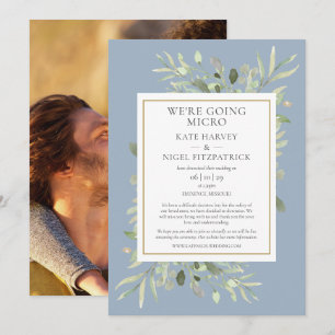 Invitation Mariage Photo en Micro Format Réduit Bleu Poussiér