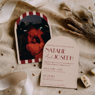 Invitation Mariage photo fantaisiste rouge profond élégant ar