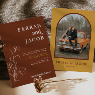 Invitation MARIAGE photo FARRAH Retro 70's Rust Floral Arch