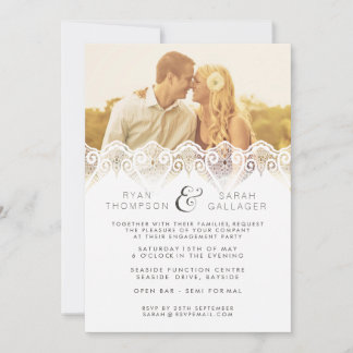 Invitation Mariage photo Fiançailles de dentelle blanche Invi