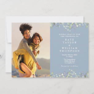 Invitation Mariage Photo Fleur de Lilas Vert Poussiéreux Bleu