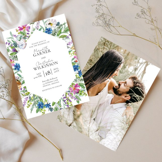 Invitation Mariage photo fleur sauvage moderne (Créateur téléchargé)