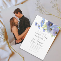 Mariage Photo Floral Bleu Aquarelle Élégant