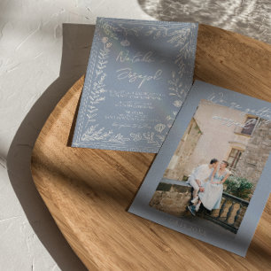 Invitation Mariage photo floral botanique bleu azur bohème am