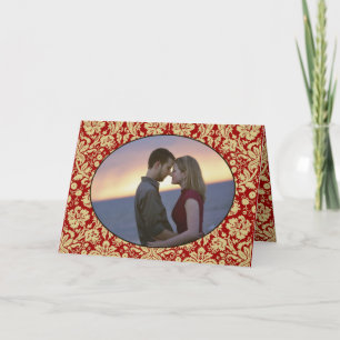 Invitation Mariage photo floral damask rouge et bronzé victor