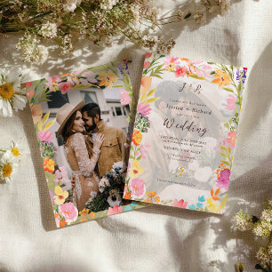 Invitation Mariage photo floral de jardin bohème de fleurs sa