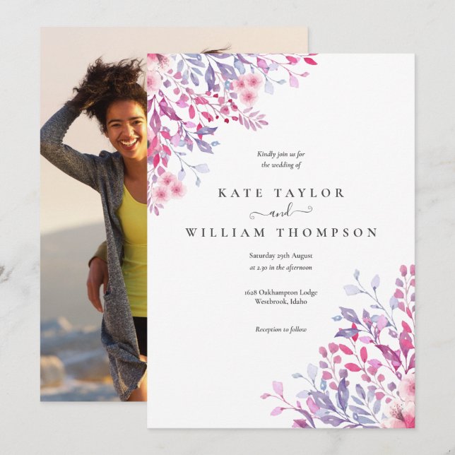 Invitation Mariage photo floral Fleur sauvage (Devant / Derrière)