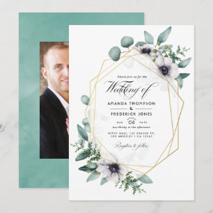 Invitation Mariage photo floral géométrique d'eucalyptus