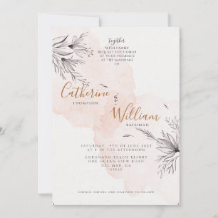 Invitation Mariage Photo Floral Gris Pêche Rosissant