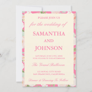 Invitation Mariage Photo Floral Ivoire Vintage Rose Tendre