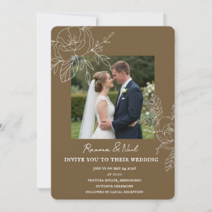 Invitation Mariage Photo Floral Marron Terreux Élégant