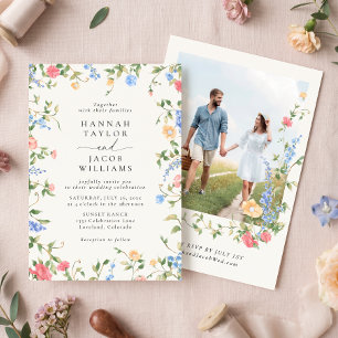 Invitation Mariage photo floral pastel de fleurs sauvages vin