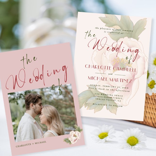 Invitation Mariage photo floral Romantic Blush Pink (Créateur téléchargé)