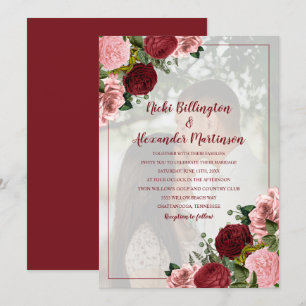 Invitation Mariage photo floral rose poudré Bourgogne