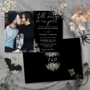 Invitation Mariage Photo Floral Roses Gothiques Noir Et Blanc