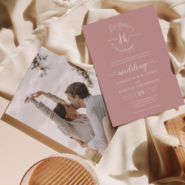 Invitation Mariage photo Floral Wreath Blush Pink (Créateur téléchargé)