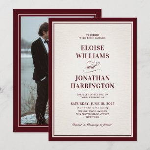 Invitation Mariage Photo Formel Moderne Argent Ancien Bourgog
