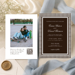 Invitation Mariage Photo Frontière Harlequin Brun Chocolat