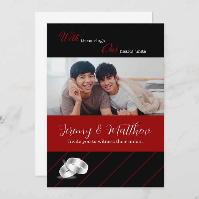 Invitation Mariage photo Gay Mariage noir et bourgogne (Devant / Derrière)