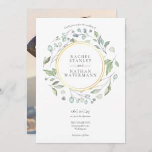 Invitation Mariage photo géométrique de Greenery Garland Gold