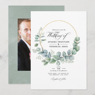 Invitation Mariage photo géométrique Eucalyptus Silver Sage