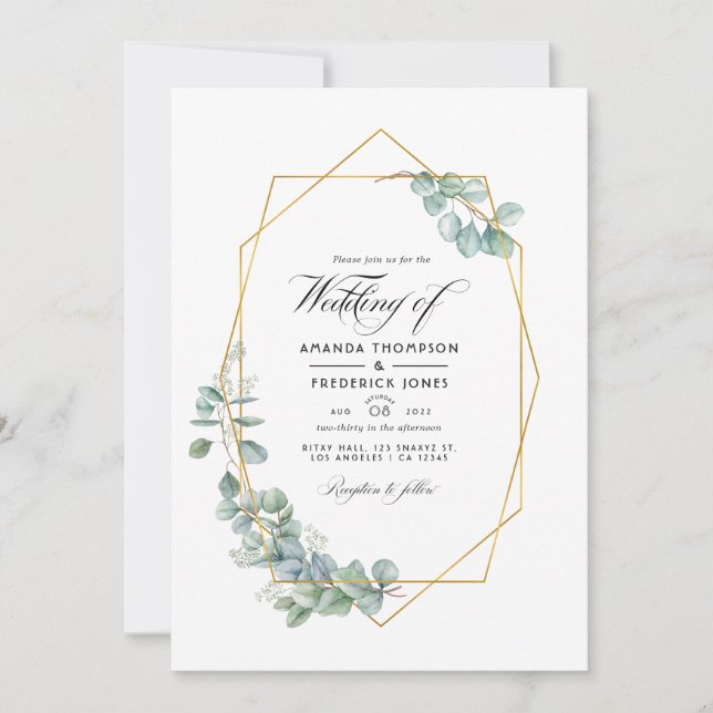 Invitation Mariage photo géométrique Eucalyptus Silver Sage (Devant)