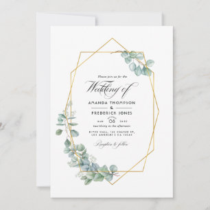Invitation Mariage photo géométrique Eucalyptus Silver Sage
