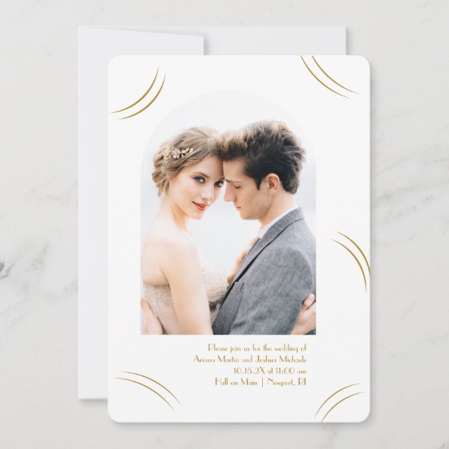 Invitation Mariage photo Golden Wisps White Two (Devant)