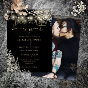 Invitation Mariage photo gothique Noir et Or Roses