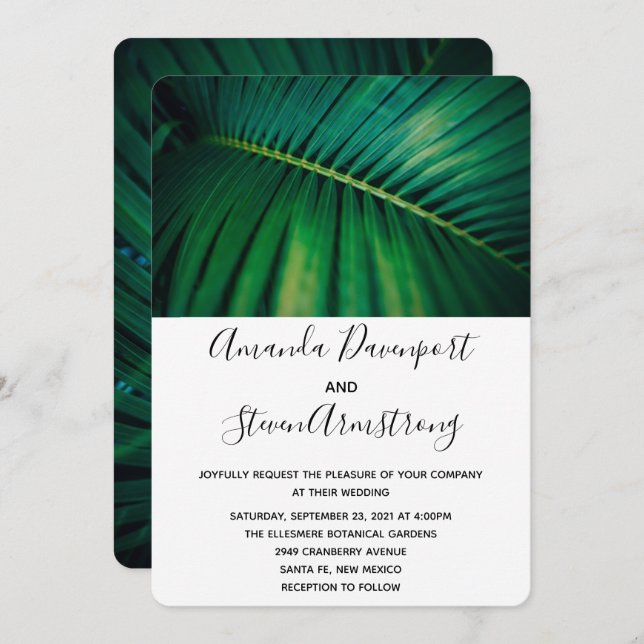 Invitation Mariage photo Green Leaf Palm Frond (Devant / Derrière)