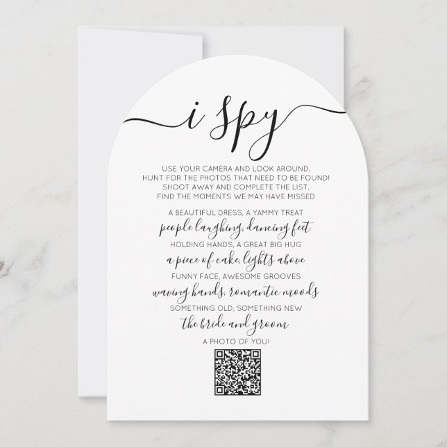Invitation Mariage Photo Hunt Jeu I Spy Jeu QR Code Card (Devant)