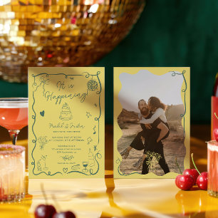 Invitation Mariage photo illustré dessiné à la main rétro cit