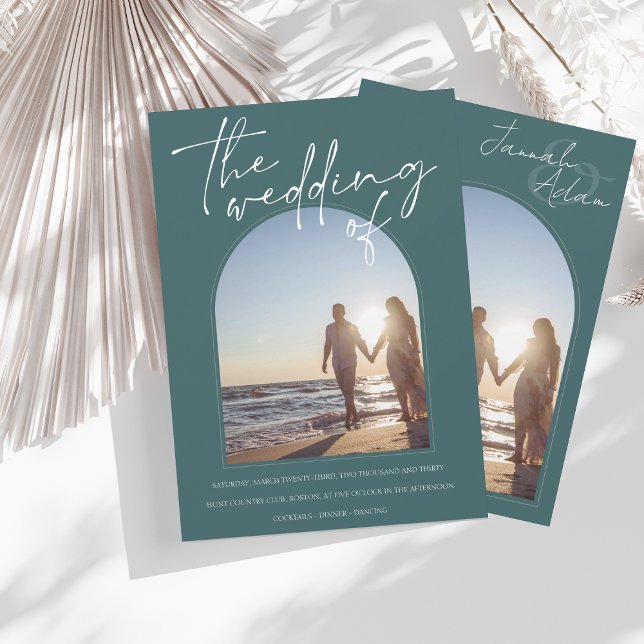 Invitation Mariage photo initial Emerald Green Arch (Créateur téléchargé)