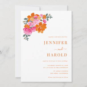 Invitation Mariage Photo Jardin Floral Rose et Orange Vibrant