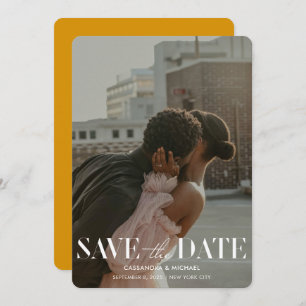 Invitation Mariage photo Jaune d'or moderne Date de sauvegard