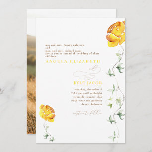 Invitation Mariage photo Jaune Floral Couple