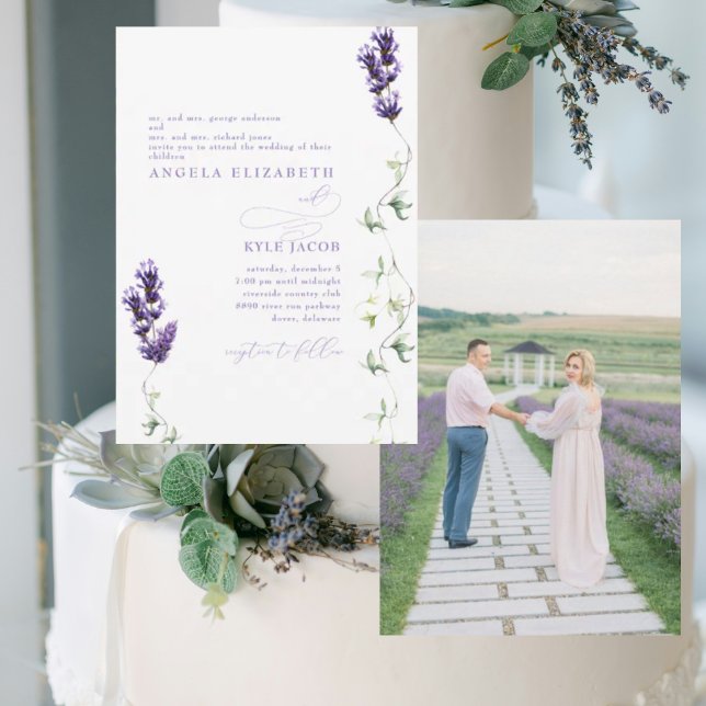 Invitation Mariage photo Lavender Floral Couple (Créateur téléchargé)