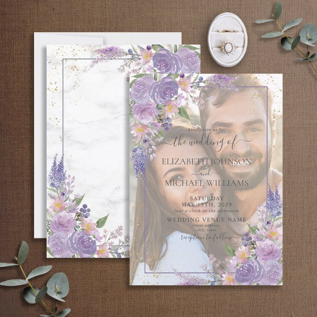 Invitation Mariage photo Lavender Lilac Gold Vellum Overlay (Créateur téléchargé)