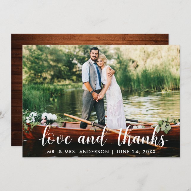 Invitation Mariage Photo Love and Thanks Card Wood (Devant / Derrière)
