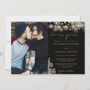 Invitation Mariage Photo Lumières Florales Noir Et Or Gothiqu