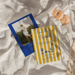 Invitation Mariage Photo Manuscrit Main Bleu Jaune Italien