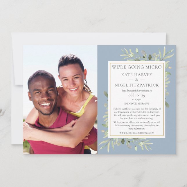 Invitation Mariage Photo Micro Dusty Blue Greenery Downsized (Devant)