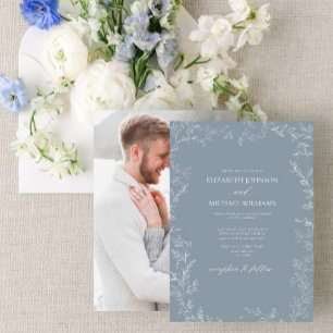 Invitation Mariage photo minimaliste Dusty Blue