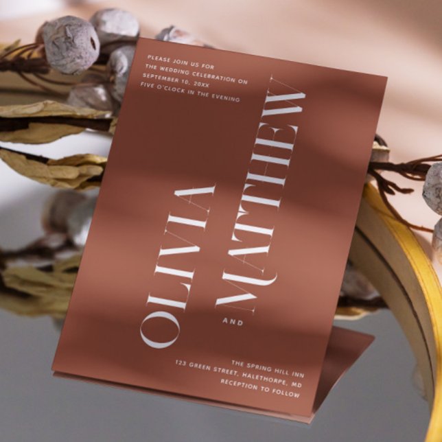 Invitation Mariage photo minimaliste en terre cuite + détails (Créateur téléchargé)