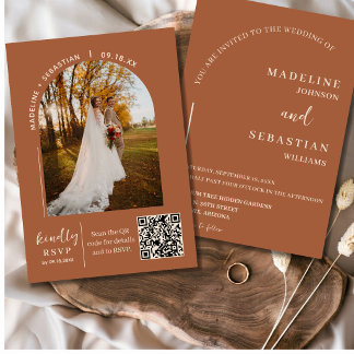 Invitation Mariage photo minimaliste en terre cuite moderne