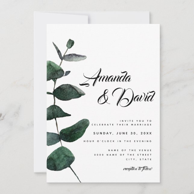 Invitation Mariage photo minimaliste Eucalyptus Couple (Devant)