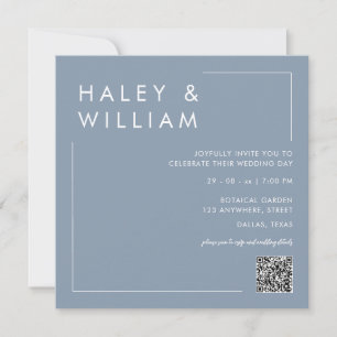 Invitation Mariage Photo Minimaliste Moderne Bleu Poussiéreux