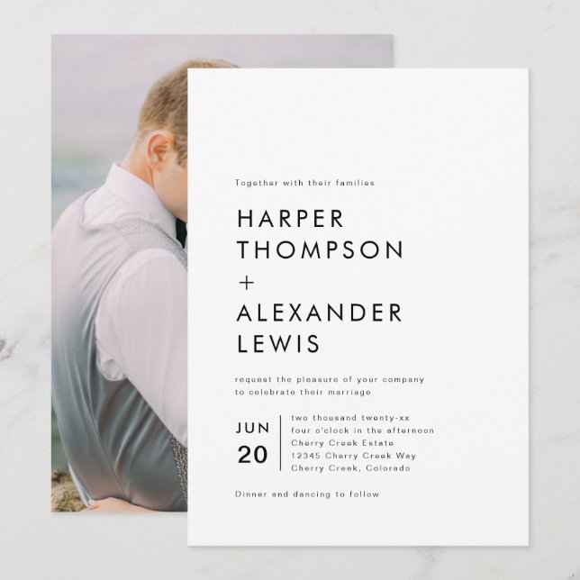 Invitation Mariage Photo Minimaliste Moderne Chic (Devant / Derrière)